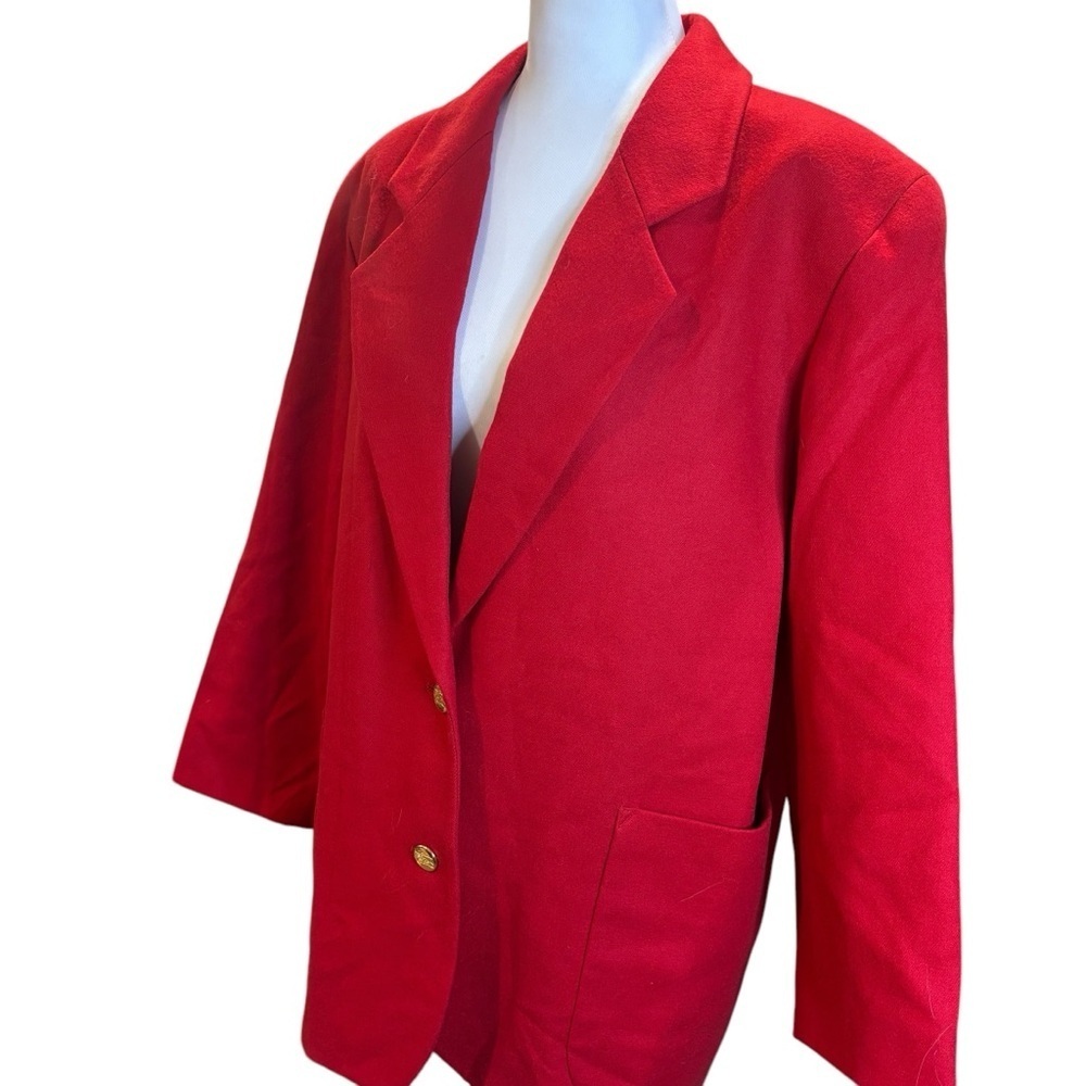 Authentic Burberry Vintage Red Wool Blazer Gold Button Designer Jacket - Picture 7 of 14